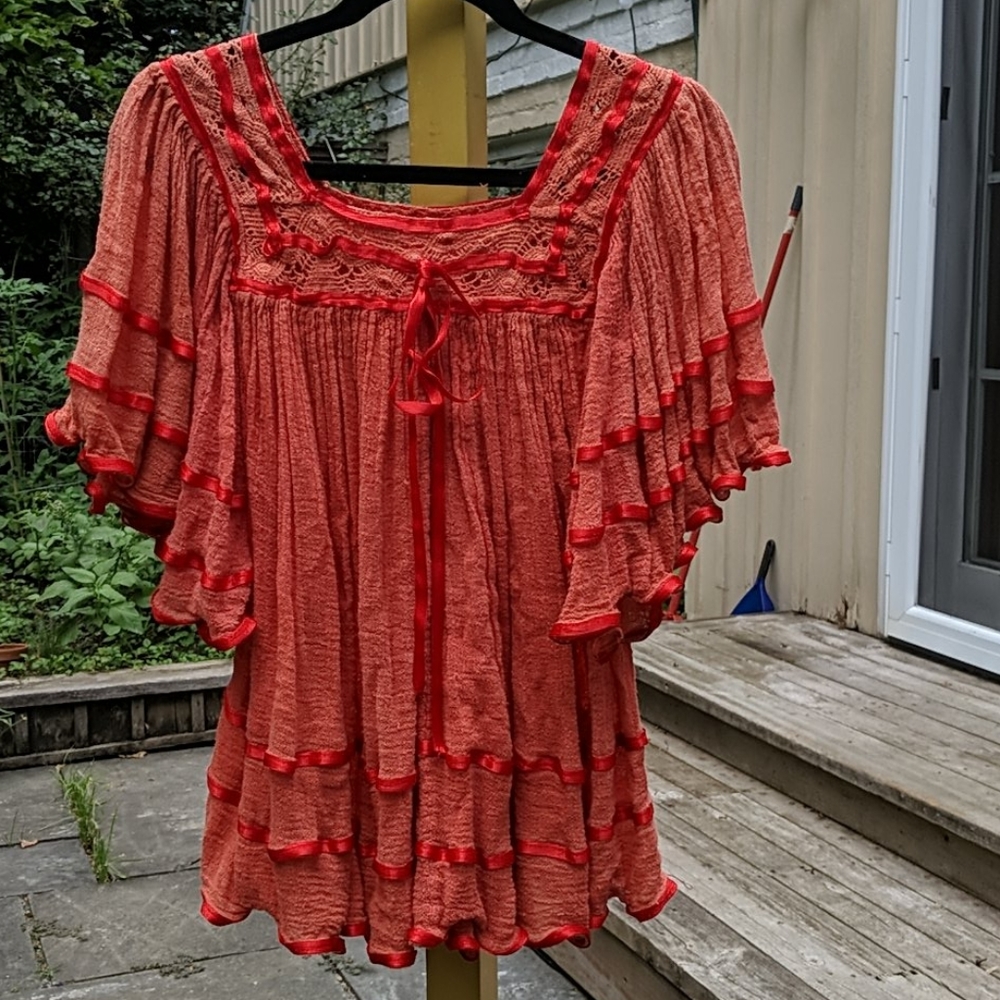 Authentic VintageBoho Mexican cotton gauze blouse